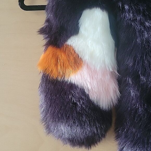 NWT ANN TAYLOR Faux Fur Party Black Multi Color Block Retro Scarf Stole Shrug - Picture 4 of 10